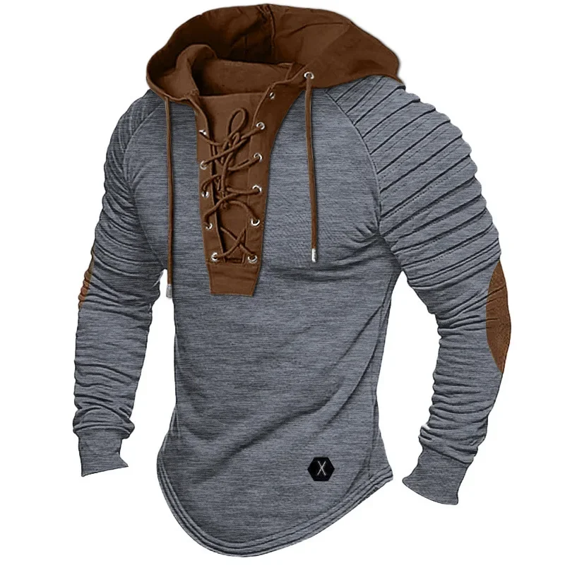 Muscle Men's Clothing. Solid Color Hoodie. New Style Men's T-shirt Top. Pleated Hood. Street Style Long-sleeved T-shirt. S-XXXL - Image 2