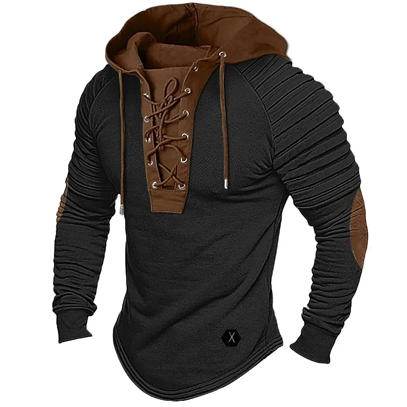 Muscle Men's Clothing. Solid Color Hoodie. New Style Men's T-shirt Top. Pleated Hood. Street Style Long-sleeved T-shirt. S-XXXL - Image 4
