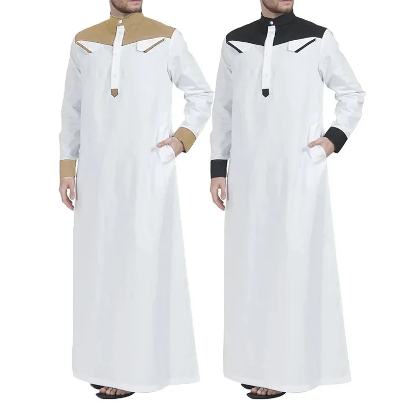 Dubai Muslim Men Long Sleeve Patchwork Robes Abaya Muslim Abaya Islam Dresses Fashion Kaftan Pakistan Caftan Muslim Size S-5XL - Image 2