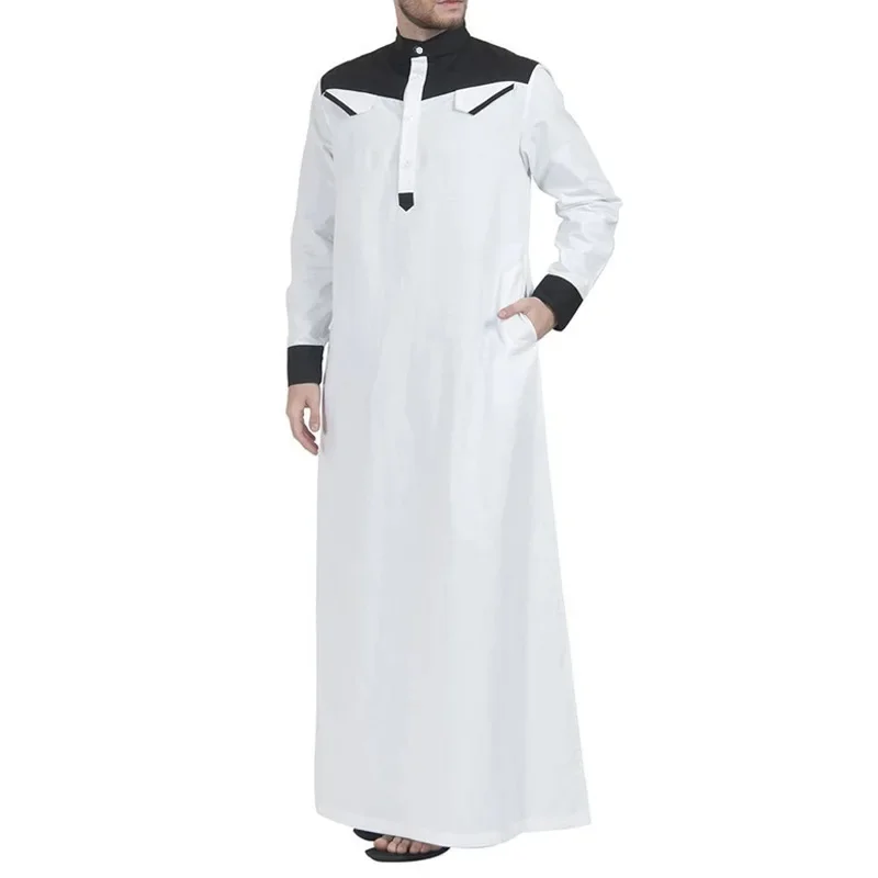 Dubai Muslim Men Long Sleeve Patchwork Robes Abaya Muslim Abaya Islam Dresses Fashion Kaftan Pakistan Caftan Muslim Size S-5XL