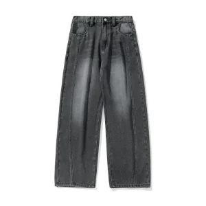 2025 Spring New Fashion Men's Solid Color Casual Trendy Loose Simple Daily Basic Wide Leg Denim Trousers Male Vintage Jean Pants