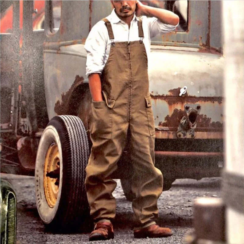 Men's Casual Loose Overalls Men Straight Overalls Overalls American Retro 4 Color Trend All-match One-piece Suspenders Trousers - Image 2
