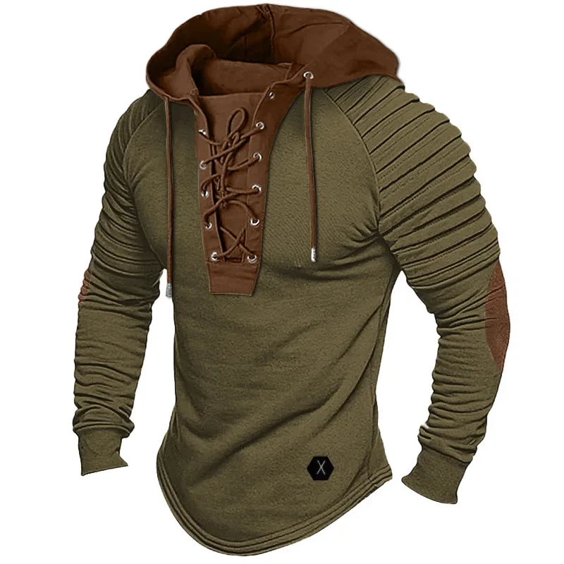 Muscle Men's Clothing. Solid Color Hoodie. New Style Men's T-shirt Top. Pleated Hood. Street Style Long-sleeved T-shirt. S-XXXL - Image 3