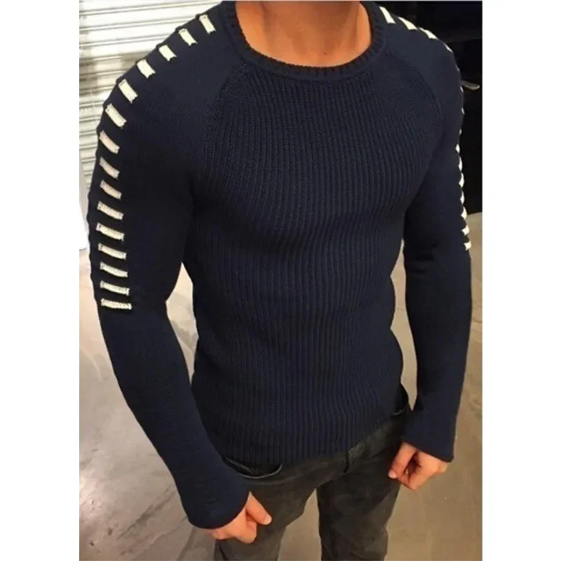 European and American Autumn and Winter Knitted Sweater for Men, Fashionable Slim-fit, Round-neck, Long-sleeved Sweater S-3XL - Image 3