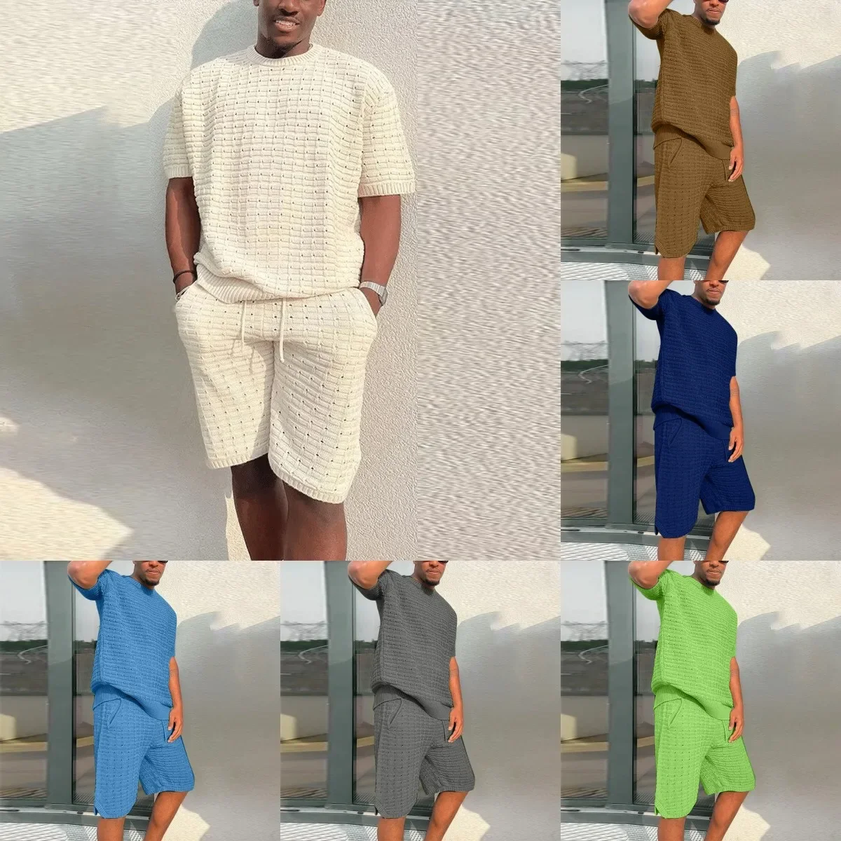 Europe and America Summer Men's Casual The Top Shorts Fashion Suit High Street Casual Men's Summer Suit 7 Colors Casual Suit - Image 3