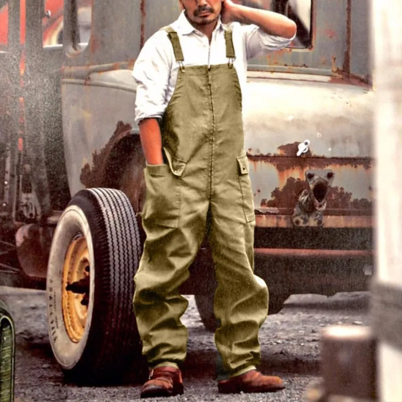 Men's Casual Loose Overalls Men Straight Overalls Overalls American Retro 4 Color Trend All-match One-piece Suspenders Trousers