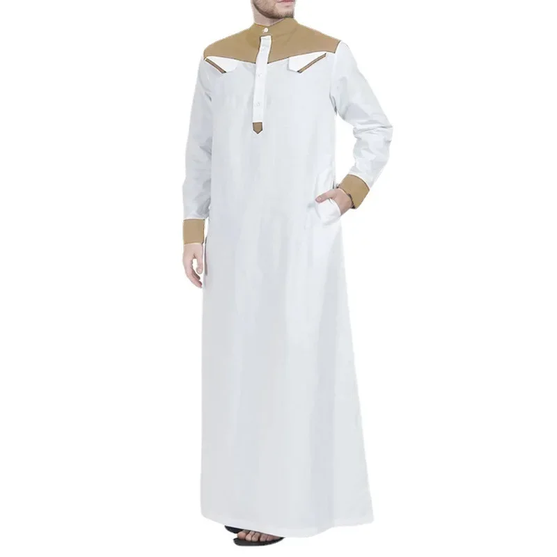 Dubai Muslim Men Long Sleeve Patchwork Robes Abaya Muslim Abaya Islam Dresses Fashion Kaftan Pakistan Caftan Muslim Size S-5XL - Image 3