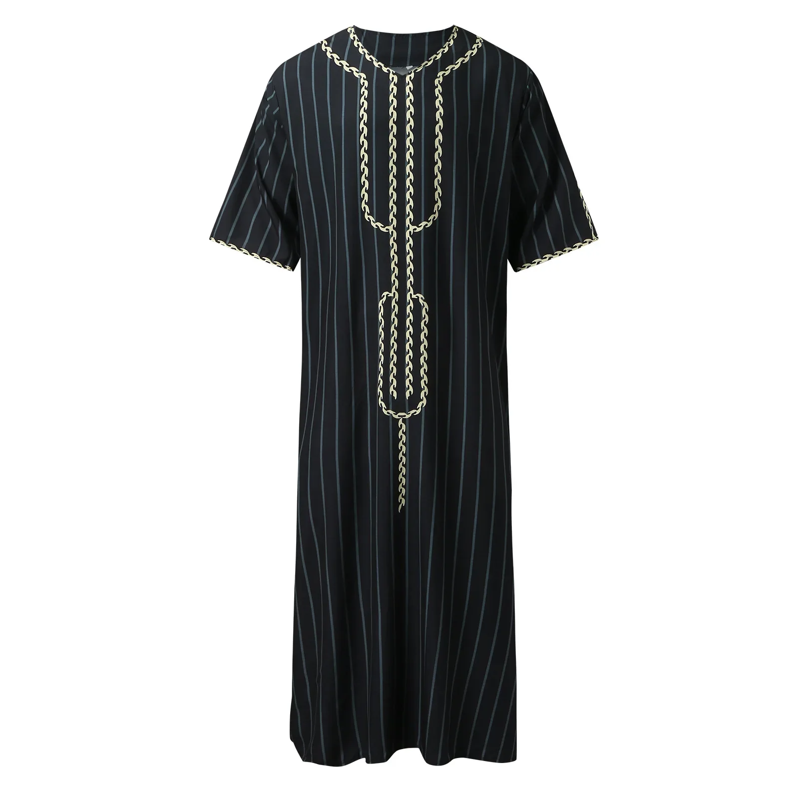 2024 Islam Men Clothing Kaftan Muslim Fashion Robe Embroidered Loose and Breathable V-neck Mid-sleeve Robe Man Muslim Dress Eid - Image 2
